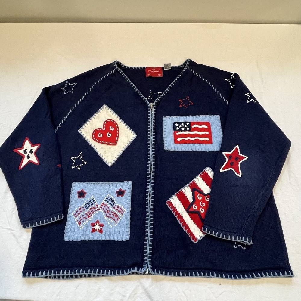 Holiday Lodge Sz 3X 22-24W Sweater 4th Of July Grannycore Full Zip